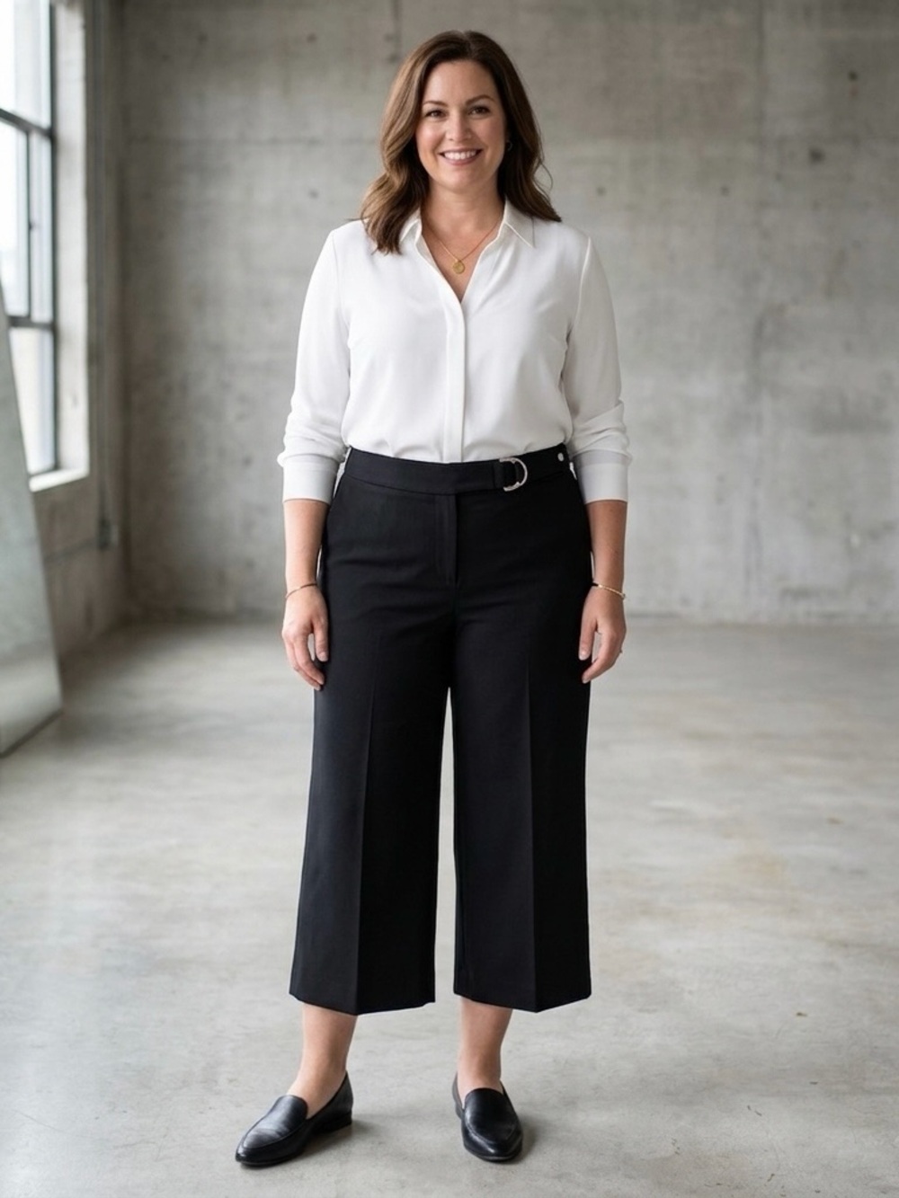 Alfani Black Wide-Leg Cropped Pants with D-Ring Belt